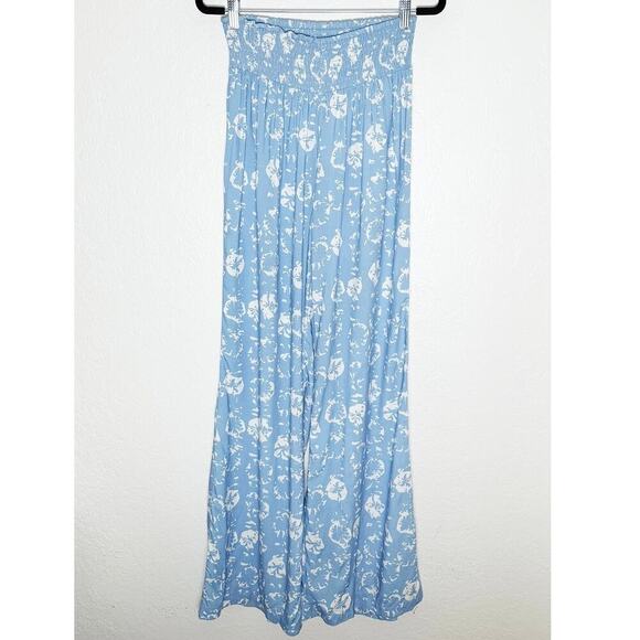 Hermoza Women's Nora India Wide Leg Cover Up Pants In Sea Blue White Sand Dollar - Picture 4 of 9